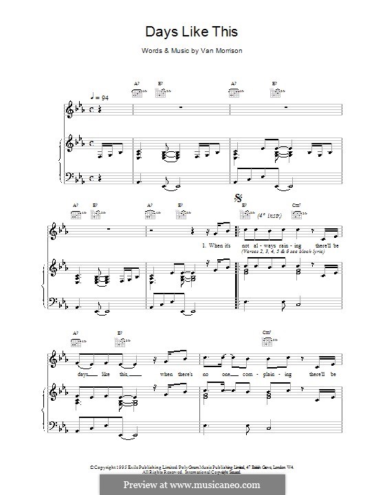 Days Like This: Para vocais e piano (ou Guitarra) by Van Morrison