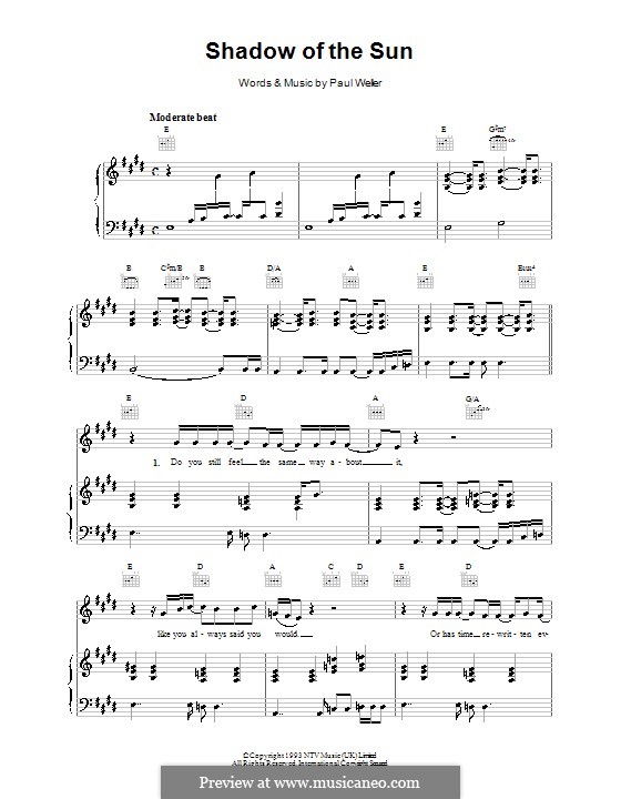 Shadow of the Sun: Para vocais e piano (ou Guitarra) by Paul Weller