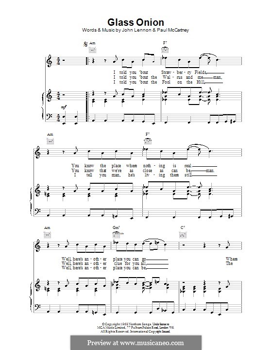 Glass Onion (The Beatles): Para vocais e piano (ou Guitarra) by John Lennon, Paul McCartney
