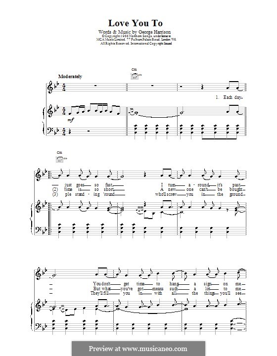 Love You to (The Beatles): Para vocais e piano (ou Guitarra) by George Harrison