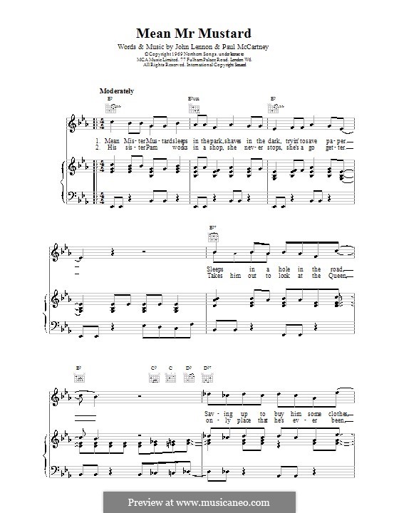 Mean Mr. Mustard (The Beatles): Para vocais e piano (ou Guitarra) by John Lennon, Paul McCartney