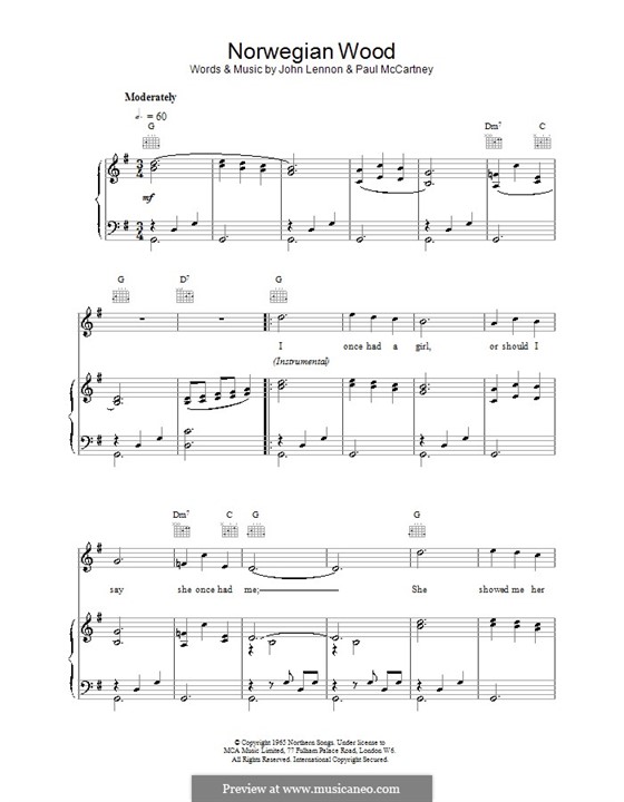 Norwegian Wood (This Bird Has Flown): Para vocais e piano (ou Guitarra) by John Lennon, Paul McCartney