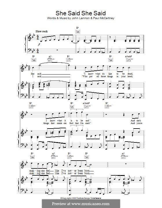 She Said She Said (The Beatles): Para vocais e piano (ou Guitarra) by John Lennon, Paul McCartney