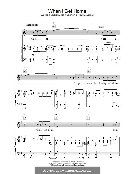 When I Get Home (The Beatles): Para vocais e piano (ou Guitarra) by John Lennon, Paul McCartney
