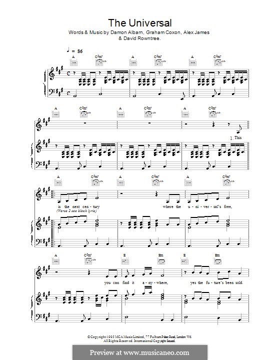 The Universal (Blur): Para vocais e piano (ou Guitarra) by Alex James, Damon Albarn, David Rowntree, Graham Coxon
