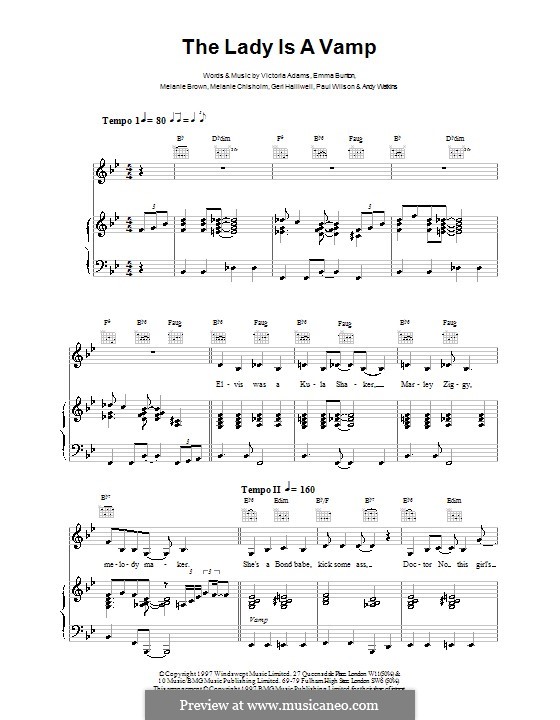 The Lady is a Vamp (The Spice Girls): Para vocais e piano (ou Guitarra) by Andy Watkins, Emma Bunton, Geri Halliwell, Melanie Brown, Melanie C, Paul Wilson, Victoria Adams