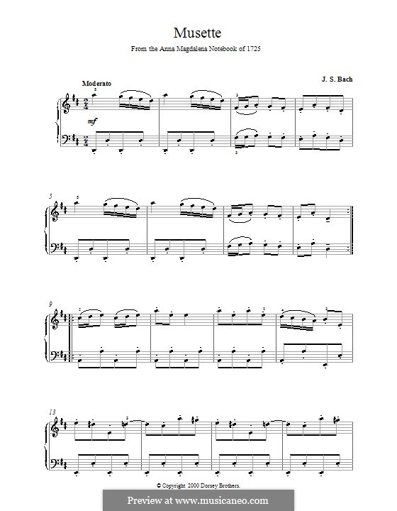 No.22 Musette in D Major, BWV Anh.126: Para Piano by Johann Sebastian Bach