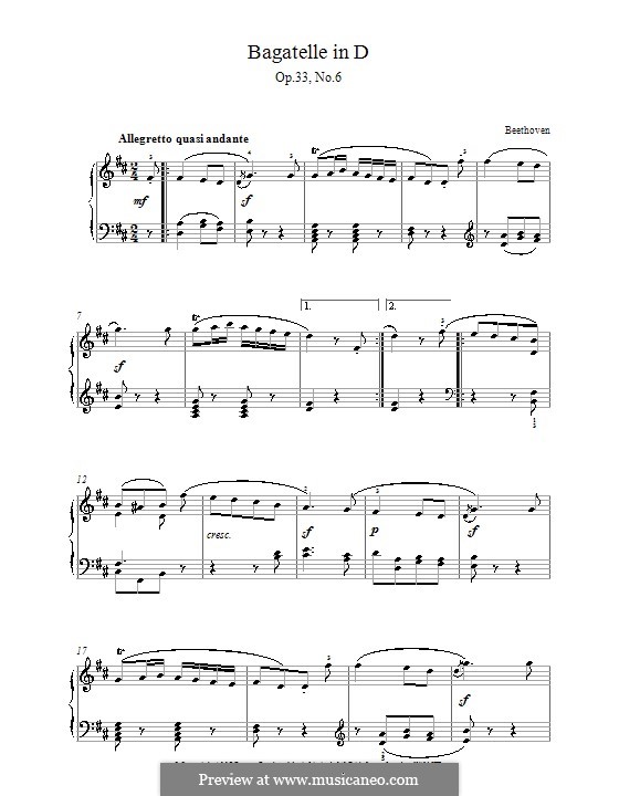 Bagatelles, Op.33: Bagatelle No.6 (high quality sheet music) by Ludwig van Beethoven