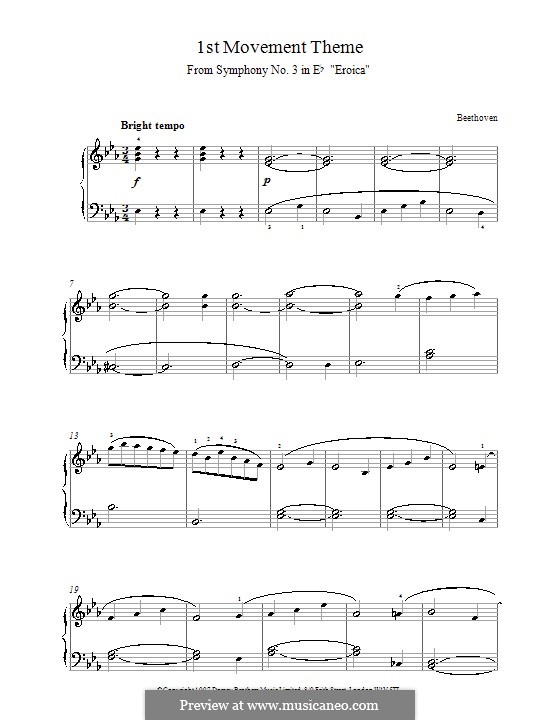 Movement I: Theme. Version for piano by Ludwig van Beethoven