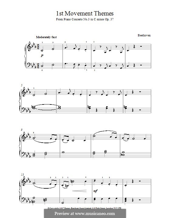 Concerto for Piano and Orchestra No.3, Op.37: Movimento I (Tema). Versão para piano by Ludwig van Beethoven