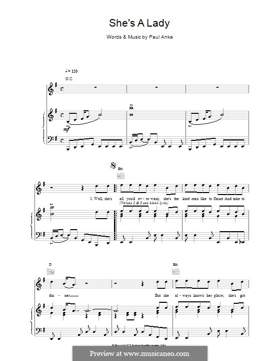 She's a Lady (Tom Jones): Para vocais e piano (ou Guitarra) by Paul Anka