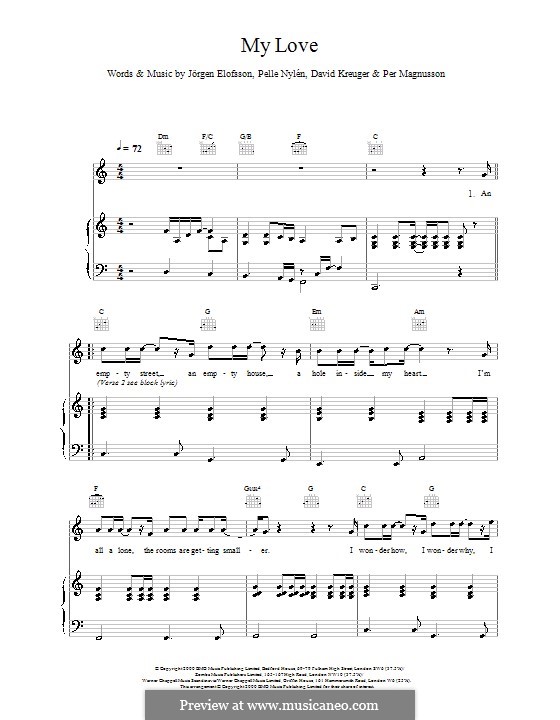 My Love (Westlife): Para vocais e piano (ou Guitarra) by David Kreuger, Jörgen Kjell Elofsson, Pelle Nylén, Per Magnusson