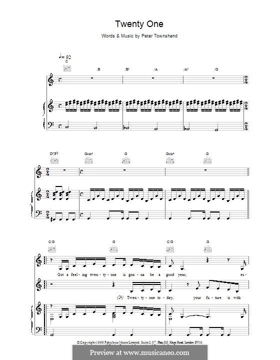 Twenty One (The Who): Para vocais e piano (ou Guitarra) by Peter Townshend