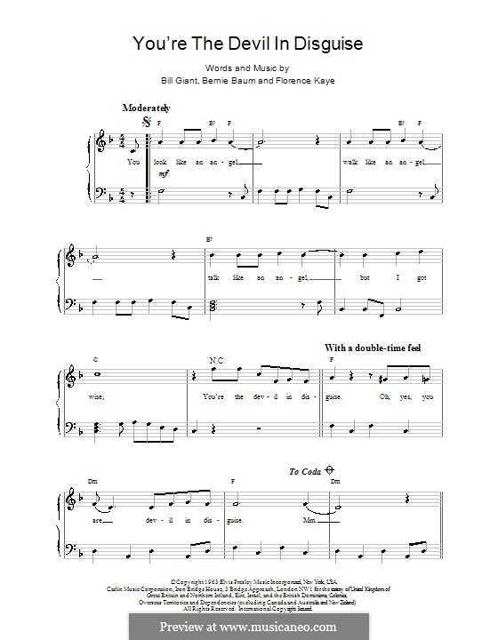 (You're The) Devil in Disguise (Elvis Presley): Facil para o piano by Bernie Baum, Bill Giant, Florence Kaye