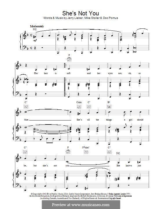 She's Not You (Elvis Presley): Para vocais e piano (ou Guitarra) by Doc Pomus, Jerry Leiber, Mike Stoller