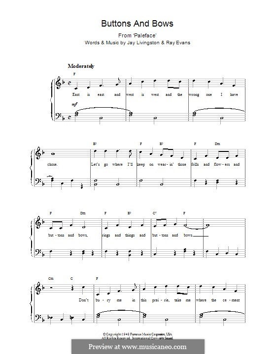 Buttons and Bows (from Paleface): Para Piano by Jay Livingston, Raymond Evans