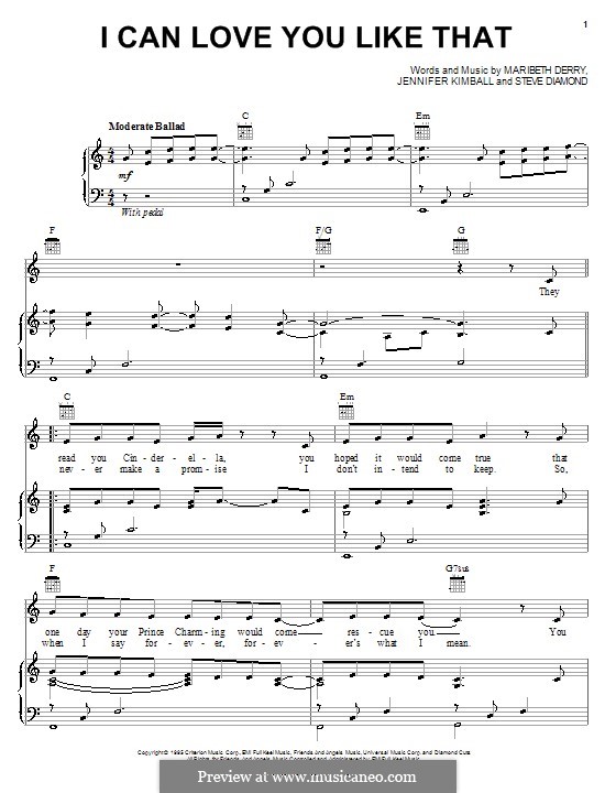 I Can Love You Like Thatr (All-4-One): Para vocais e piano (ou Guitarra) by Jennifer Kimball, Maribeth Derry, Steven Diamond
