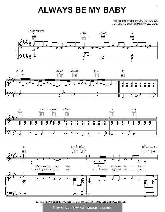 Always Be My Baby: Para vocais e piano (ou Guitarra) by Jermaine Dupri, Manuel Seal, Mariah Carey