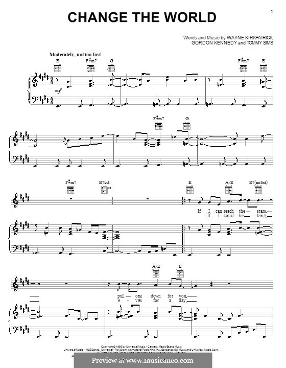 Change the World (Eric Clapton and Wynonna): Para vocais e piano (ou Guitarra) by Gordon Kennedy, Tommy Sims, Wayne Kirkpatrick