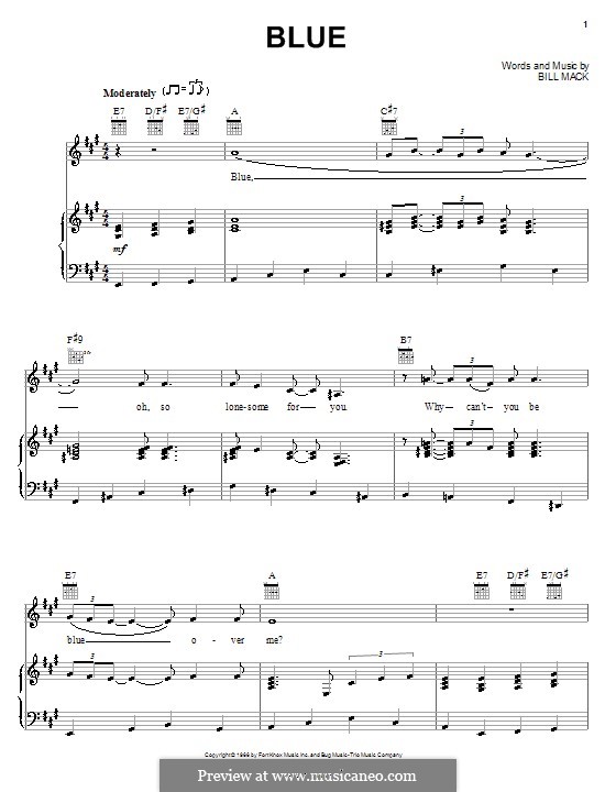 Blue (LeAnn Rimes): Para vocais e piano (ou Guitarra) by Bill Mack