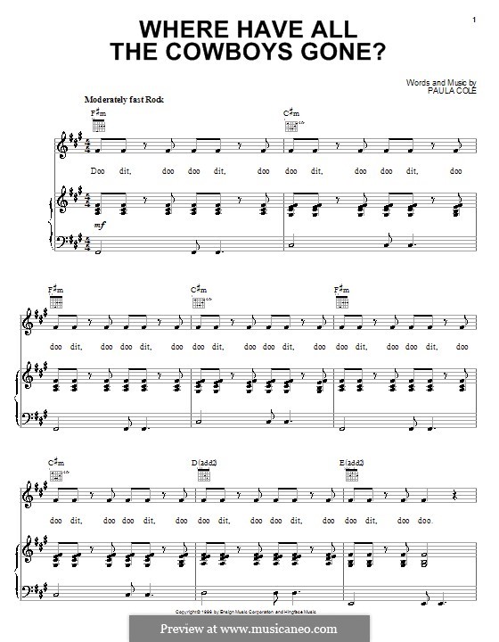Where Have All the Cowboys Gone?: Para vocais e piano (ou Guitarra) by Paula Cole