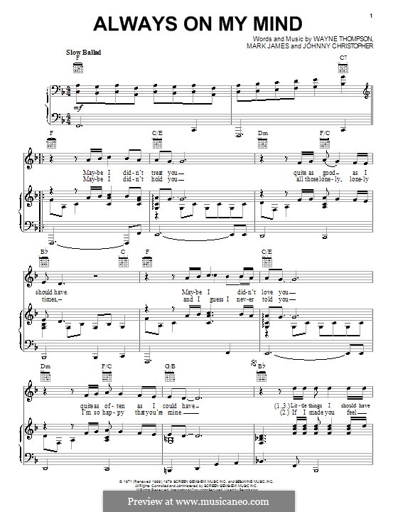Always on My Mind: Para voz e piano ou guitarra (Elvis Presley) by Johnny Christopher, Mark James, Wayne Carson Thompson