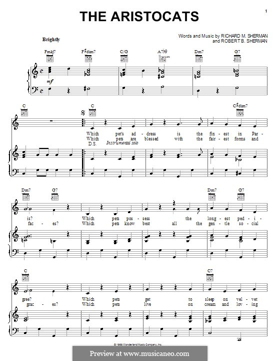 The Aristocats: Para vocais e piano (ou Guitarra) by Richard M. Sherman, Robert B. Sherman