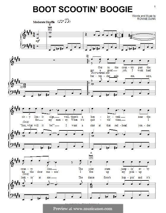 Boot Scootin' Boogie (Brooks & Dunn): Para vocais e piano (ou Guitarra) by Ronnie Dunn