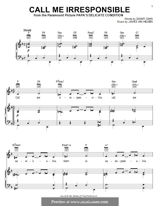 Call Me Irresponsible (Frank Sinatra): Para vocais e piano (ou Guitarra) by Jimmy Van Heusen