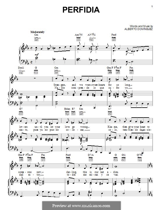 Perfidia: Para vocais e piano (ou Guitarra) by Alberto Dominguez