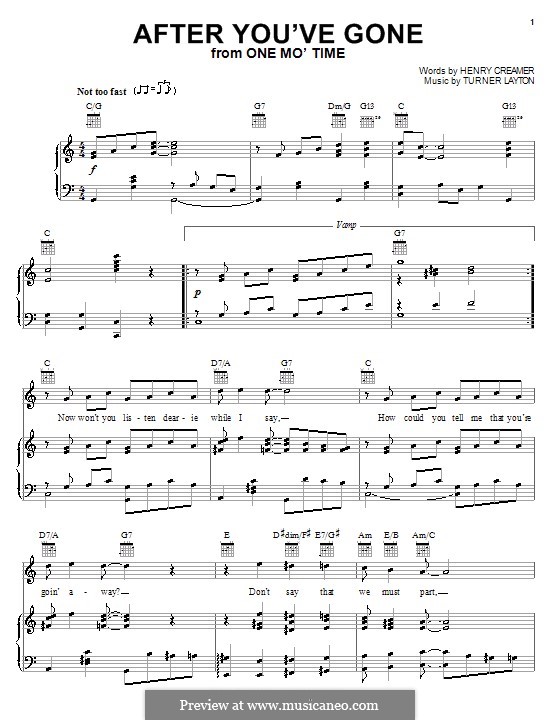 After You've Gone (Sophie Tucker): Para vocais e piano (ou Guitarra) by Henry Creamer, J. Turner Layton