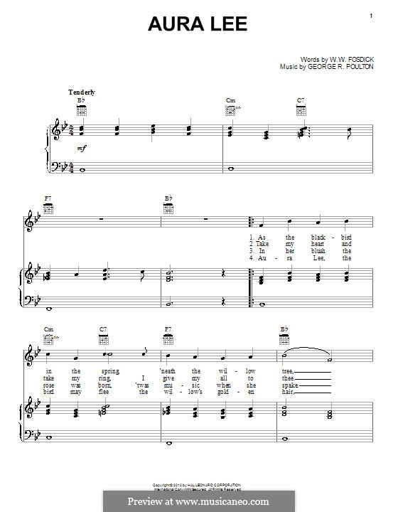 Aura Lee: Para vocais e piano (ou Guitarra) by George R. Poulton