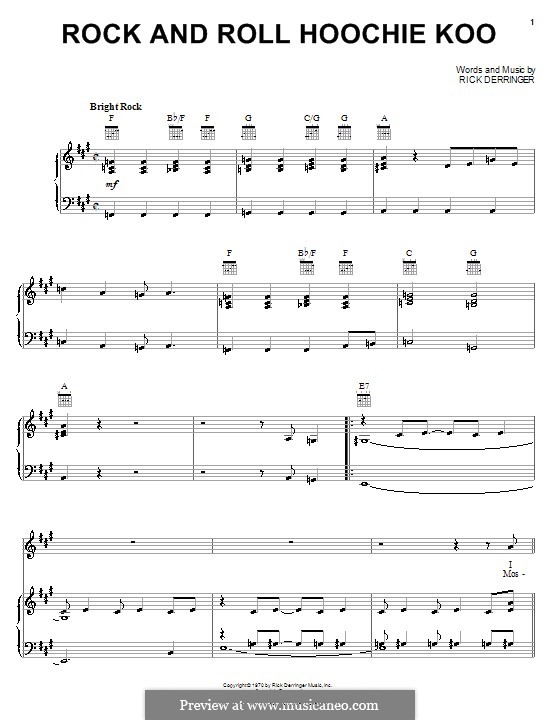 Rock and Roll Hoochie Koo: Para vocais e piano (ou Guitarra) by Rick Derringer