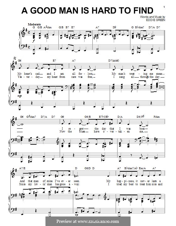 A Good Man Is Hard to Find: Para vocais e piano (ou Guitarra) by Eddie Green