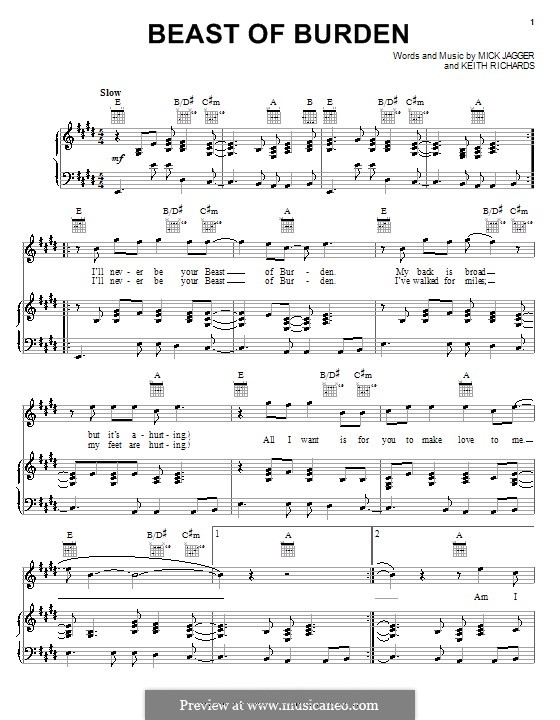 Beast of Burden (The Rolling Stones): Para vocais e piano (ou Guitarra) by Keith Richards, Mick Jagger