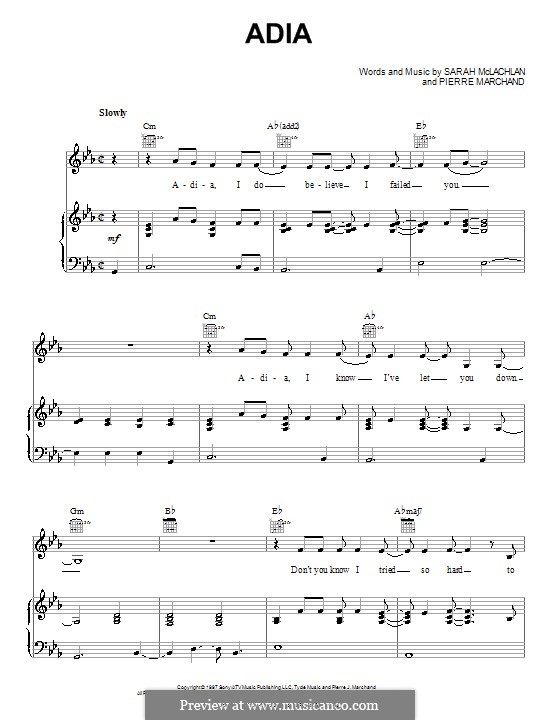 Adia: Para vocais e piano (ou Guitarra) by Pierre Marchand, Sarah McLachlan