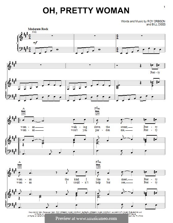 Oh, Pretty Woman: Para vocais e piano (ou Guitarra) by Bill Dees, Roy Orbison