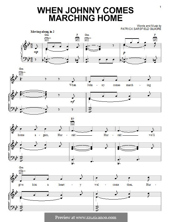 When Johnny Comes Marching Home: Para vocais e piano (ou Guitarra) by Patrick Sarsfield Gilmore