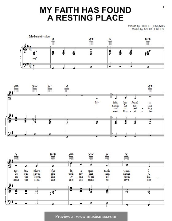 My Faith Has Found a Resting Place: Para vocais e piano (ou Guitarra) by André Grétry