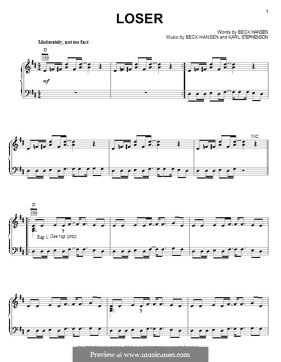 Loser tab. Ноты для лузера. Beck loser обложка. Неудачника ноты пианино. Loser beck аккорды.