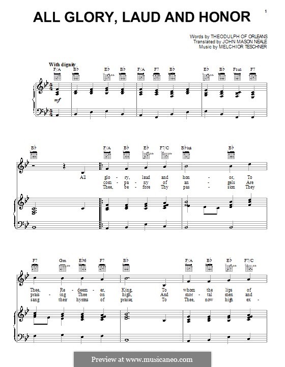 All Glory, Laud and Honor: Para vocais e piano (ou Guitarra) by Melchior Teschner