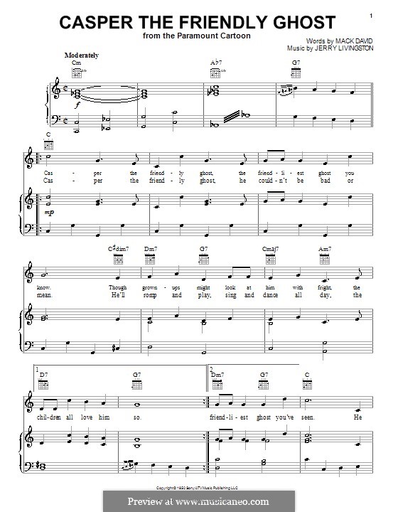 Casper the Friendly Ghost: Para vocais e piano (ou Guitarra) by Jerry Livingston