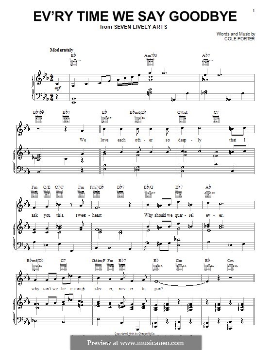 Ev'ry Time We Say Goodbye: Para vocais e piano (ou Guitarra) by Cole Porter