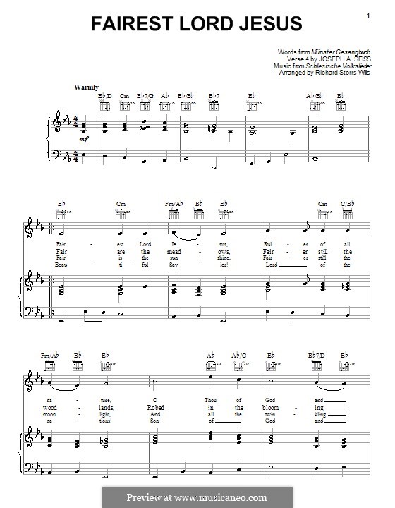 Fairest Lord Jesus: Para vocais e piano (ou Guitarra) by folklore