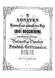 Sonata for Cello and Basso Continuo No.2, G.6: Version for cello and piano – score, part by Luigi Boccherini