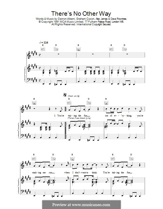 There's No Other Way (Blur): Para vocais e piano (ou Guitarra) by Alex James, Damon Albarn, David Rowntree, Graham Coxon