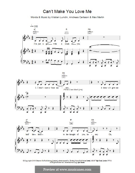 Can't Make You Love Me (Britney Spears): Para vocais e piano (ou Guitarra) by Andreas Carlsson, Kristian Lundin, Max Martin