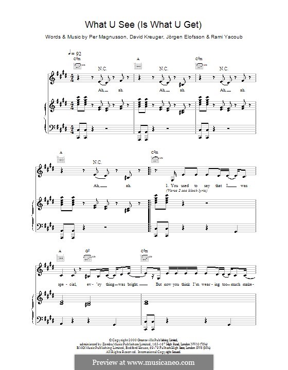 What U See (Is What U Get): For voice and piano or guitar (Britney Spears) by David Kreuger, Jörgen Kjell Elofsson, Per Magnusson