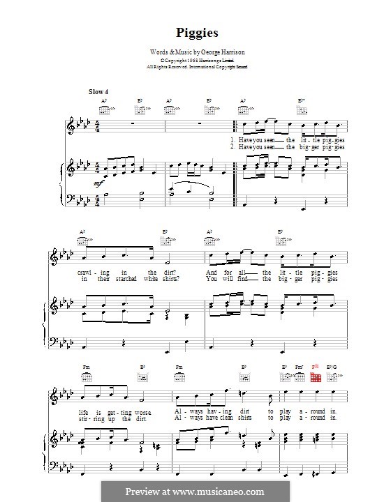 Piggies (The Beatles): Para vocais e piano (ou Guitarra) by George Harrison