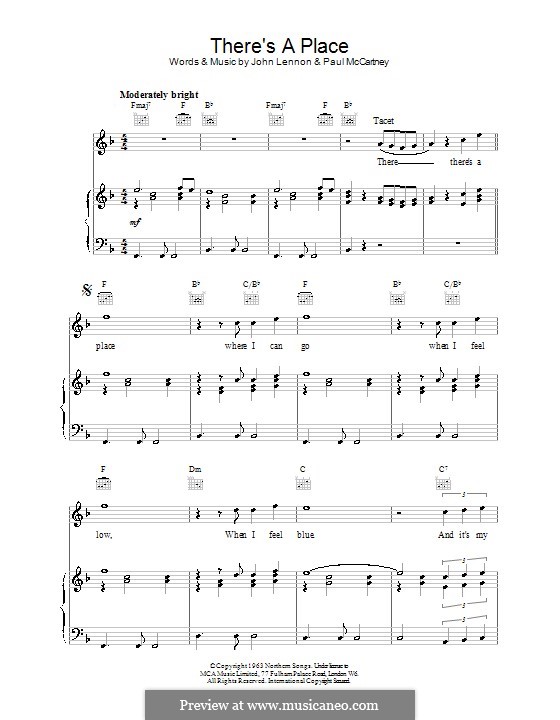 There's a Place (The Beatles): Para vocais e piano (ou Guitarra) by John Lennon, Paul McCartney